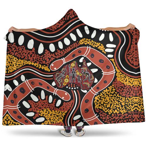 Australia Rainbow Serpent Aboriginal Hooded Blanket - Aboriginal Dot Art Snake Artwork Hooded Blanket Australia Rainbow Serpent Aboriginal Hooded Blanket - Aboriginal Dot Art Snake Artwork Hooded Blanket