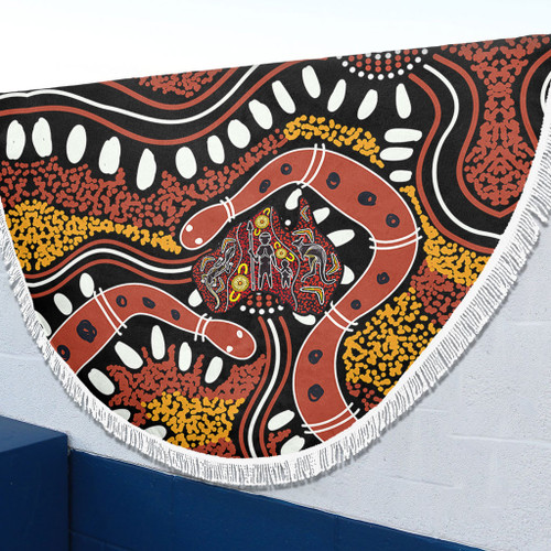 Australia Rainbow Serpent Aboriginal Beach Blanket - Aboriginal Dot Art Snake Artwork Beach Blanket Australia Rainbow Serpent Aboriginal Beach Blanket - Aboriginal Dot Art Snake Artwork Beach Blanket