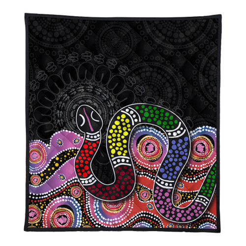 Australia Rainbow Serpent Aboriginal Quilt - Dreamtime Rainbow Serpent Featuring Dot Style Quilt Australia Rainbow Serpent Aboriginal Quilt - Dreamtime Rainbow Serpent Featuring Dot Style Quilt