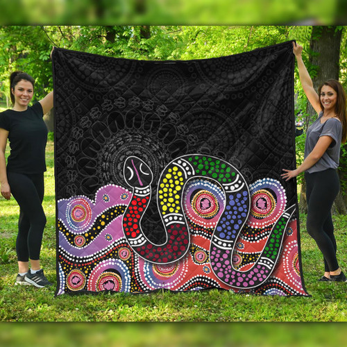 Australia Rainbow Serpent Aboriginal Quilt - Dreamtime Rainbow Serpent Featuring Dot Style Quilt Australia Rainbow Serpent Aboriginal Quilt - Dreamtime Rainbow Serpent Featuring Dot Style Quilt