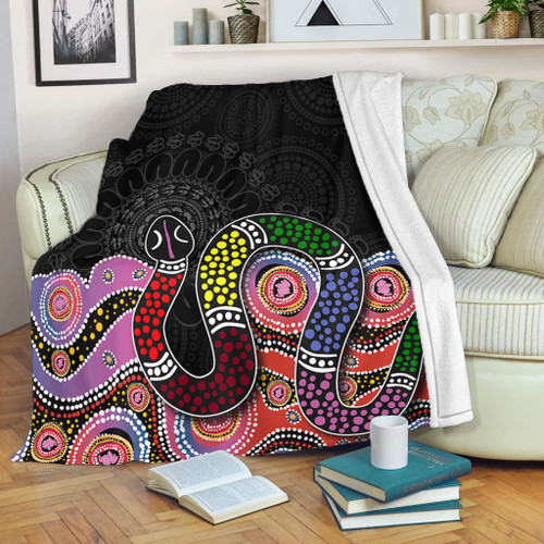 Australia Rainbow Serpent Aboriginal Blanket - Dreamtime Rainbow Serpent Featuring Dot Style Blanket Australia Rainbow Serpent Aboriginal Blanket - Dreamtime Rainbow Serpent Featuring Dot Style Blanket