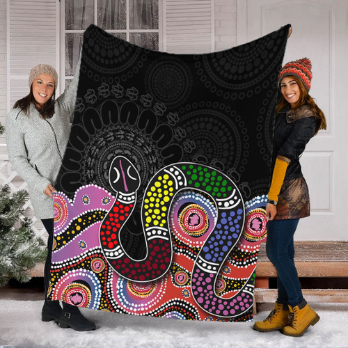 Australia Rainbow Serpent Aboriginal Blanket - Dreamtime Rainbow Serpent Featuring Dot Style Blanket Australia Rainbow Serpent Aboriginal Blanket - Dreamtime Rainbow Serpent Featuring Dot Style Blanket