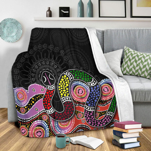 Australia Rainbow Serpent Aboriginal Blanket - Dreamtime Rainbow Serpent Featuring Dot Style Blanket Australia Rainbow Serpent Aboriginal Blanket - Dreamtime Rainbow Serpent Featuring Dot Style Blanket