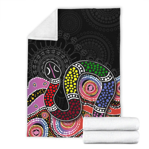Australia Rainbow Serpent Aboriginal Blanket - Dreamtime Rainbow Serpent Featuring Dot Style Blanket Australia Rainbow Serpent Aboriginal Blanket - Dreamtime Rainbow Serpent Featuring Dot Style Blanket