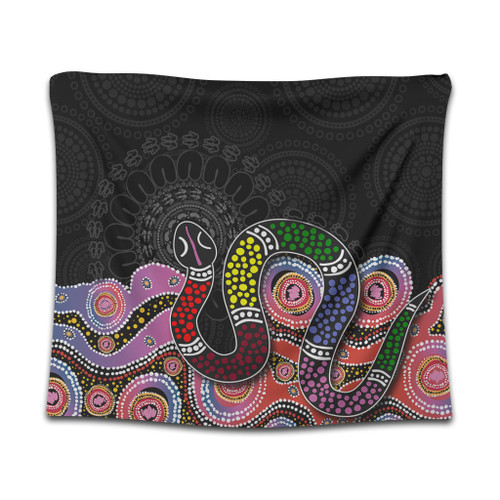 Australia Rainbow Serpent Aboriginal Tapestry - Dreamtime Rainbow Serpent Featuring Dot Style Tapestry Australia Rainbow Serpent Aboriginal Tapestry - Dreamtime Rainbow Serpent Featuring Dot Style Tapestry