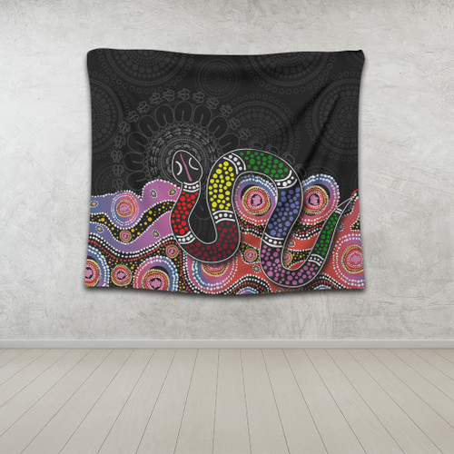 Australia Rainbow Serpent Aboriginal Tapestry - Dreamtime Rainbow Serpent Featuring Dot Style Tapestry Australia Rainbow Serpent Aboriginal Tapestry - Dreamtime Rainbow Serpent Featuring Dot Style Tapestry
