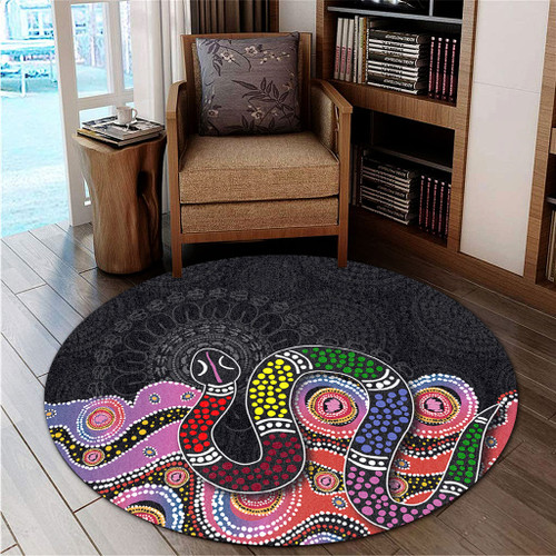 Australia Rainbow Serpent Aboriginal Round Rug - Dreamtime Rainbow Serpent Featuring Dot Style Round Rug Australia Rainbow Serpent Aboriginal Round Rug - Dreamtime Rainbow Serpent Featuring Dot Style Round Rug
