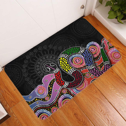 Australia Rainbow Serpent Aboriginal Doormat - Dreamtime Rainbow Serpent Featuring Dot Style Doormat Australia Rainbow Serpent Aboriginal Doormat - Dreamtime Rainbow Serpent Featuring Dot Style Doormat