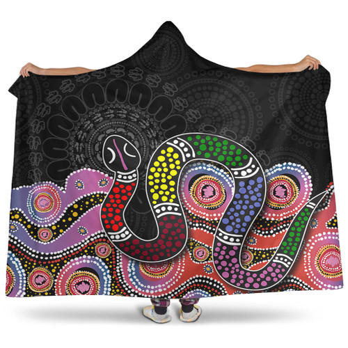 Australia Rainbow Serpent Aboriginal Hooded Blanket - Dreamtime Rainbow Serpent Featuring Dot Style Hooded Blanket Australia Rainbow Serpent Aboriginal Hooded Blanket - Dreamtime Rainbow Serpent Featuring Dot Style Hooded Blanket