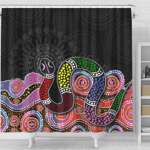 Australia Rainbow Serpent Aboriginal Shower Curtain - Dreamtime Rainbow Serpent Featuring Dot Style Shower Curtain