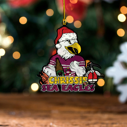 Manly Warringah Sea Eagles Christmas Acrylic And Wooden Ornament - Merry Chrissie Manly Warringah Sea Eagles Ornament