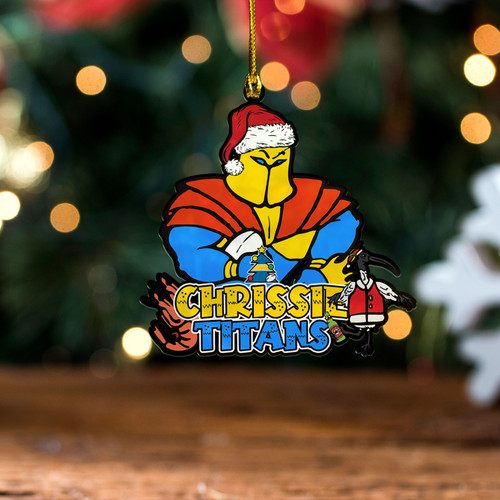 Gold Coast Titans Christmas Acrylic And Wooden Ornament - Merry Chrissie Titans Ornament