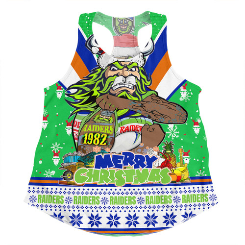 Canberra Raiders Christmas Custom Women Racerback Singlet - Canberra Viking Santa Aussie Big Things Women Racerback Singlet
