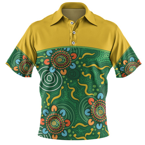 Australia Aboriginal Custom Polo Shirt - Green Painting With Aboriginal Inspired Dot Polo Shirt