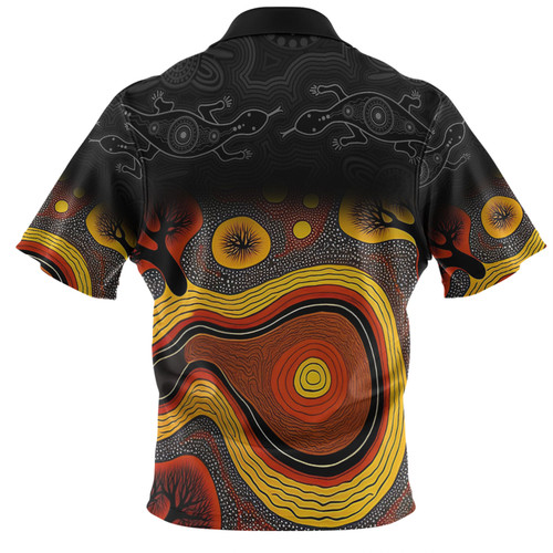 Australia Aboriginal Custom Polo Shirt - Dreaming Trees And Goanna In Dot Pattern Polo Shirt