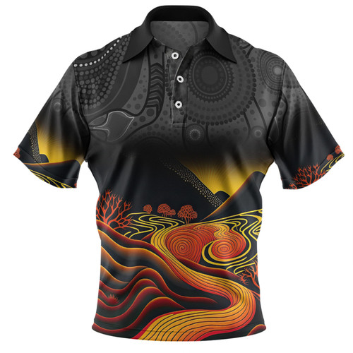Australia Aboriginal Custom Polo Shirt - Rainbow Serpent Dreamtime Land Art Inspired Polo Shirt