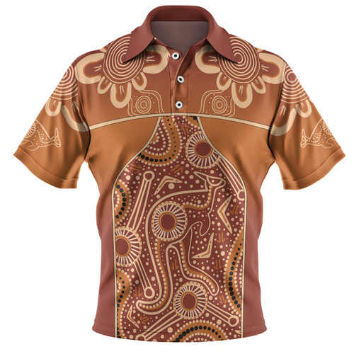 Australia Aboriginal Custom Polo Shirt - Brown Kangaroo In Aboriginal Dot Art Polo Shirt