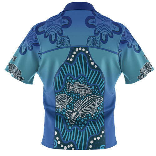 Australia Aboriginal Custom Polo Shirt - Blue Aboriginal Dot With Fish Polo Shirt Australia Aboriginal Custom Polo Shirt - Blue Aboriginal Dot With Fish Polo Shirt