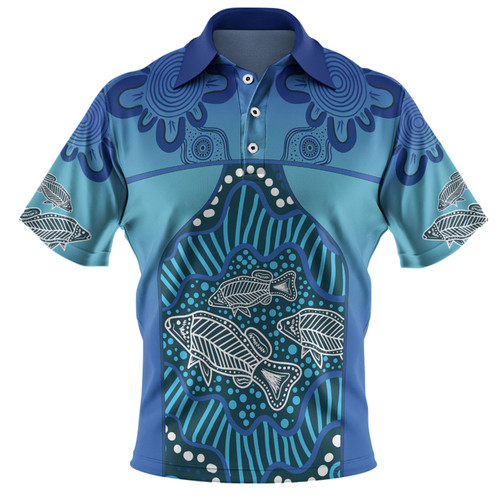 Australia Aboriginal Custom Polo Shirt - Blue Aboriginal Dot With Fish Polo Shirt