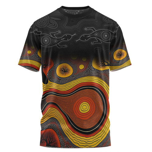 Australia Aboriginal Custom T-shirt - Dreaming Trees And Goanna In Dot Pattern T-shirt