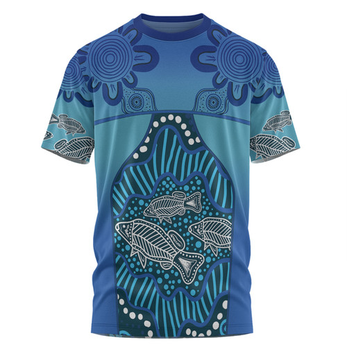 Australia Aboriginal Custom T-shirt - Blue Aboriginal Dot With Fish T-shirt