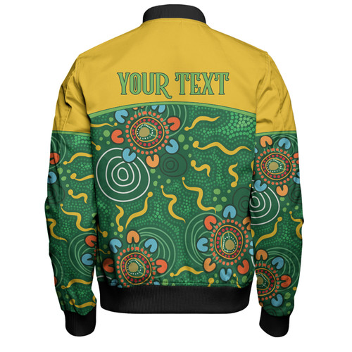 Australia Aboriginal Custom Bomber Jacket - Green Painting With Aboriginal Inspired Dot Bomber Jacket Australia Aboriginal Custom Bomber Jacket - Green Painting With Aboriginal Inspired Dot Bomber Jacket
