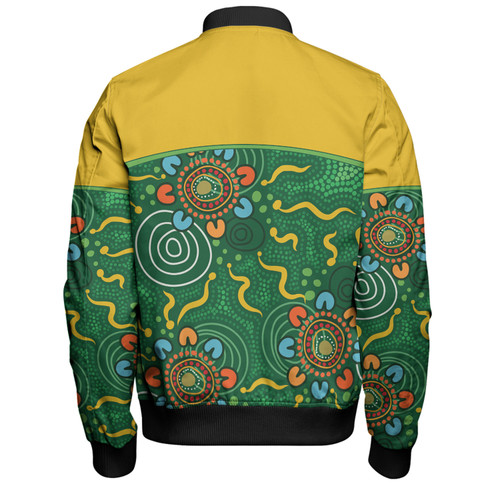 Australia Aboriginal Custom Bomber Jacket - Green Painting With Aboriginal Inspired Dot Bomber Jacket Australia Aboriginal Custom Bomber Jacket - Green Painting With Aboriginal Inspired Dot Bomber Jacket