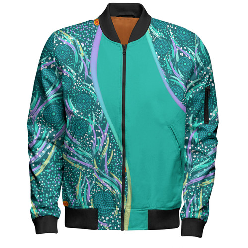 Australia Aboriginal Custom Bomber Jacket - Turquoise Dot Dreamtime Bomber Jacket