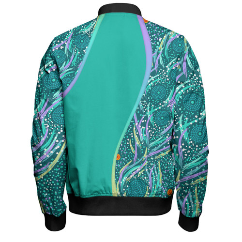 Australia Aboriginal Custom Bomber Jacket - Turquoise Dot Dreamtime Bomber Jacket Australia Aboriginal Custom Bomber Jacket - Turquoise Dot Dreamtime Bomber Jacket