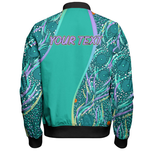 Australia Aboriginal Custom Bomber Jacket - Turquoise Dot Dreamtime Bomber Jacket Australia Aboriginal Custom Bomber Jacket - Turquoise Dot Dreamtime Bomber Jacket