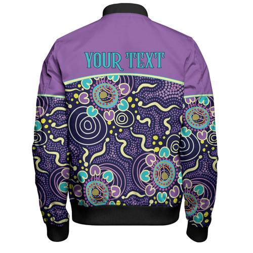 Australia Aboriginal Custom Bomber Jacket - Purple Painting With Aboriginal Inspired Dot Bomber Jacket Australia Aboriginal Custom Bomber Jacket - Purple Painting With Aboriginal Inspired Dot Bomber Jacket