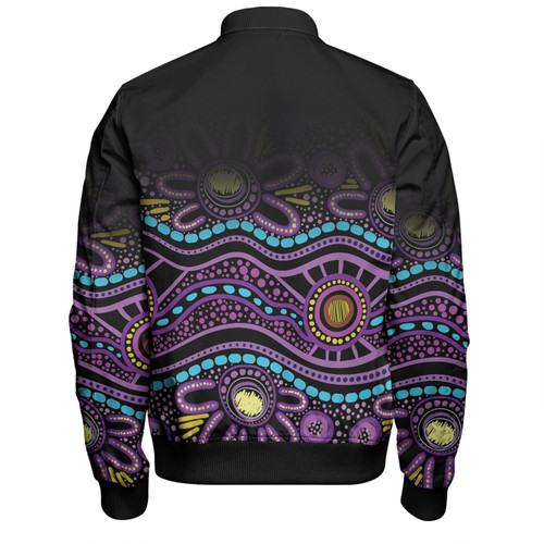 Australia Aboriginal Custom Bomber Jacket - Purple Dot In Aboriginal Style Bomber Jacket Australia Aboriginal Custom Bomber Jacket - Purple Dot In Aboriginal Style Bomber Jacket