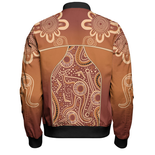 Australia Aboriginal Custom Bomber Jacket - Brown Kangaroo In Aboriginal Dot Art Bomber Jacket Australia Aboriginal Custom Bomber Jacket - Brown Kangaroo In Aboriginal Dot Art Bomber Jacket