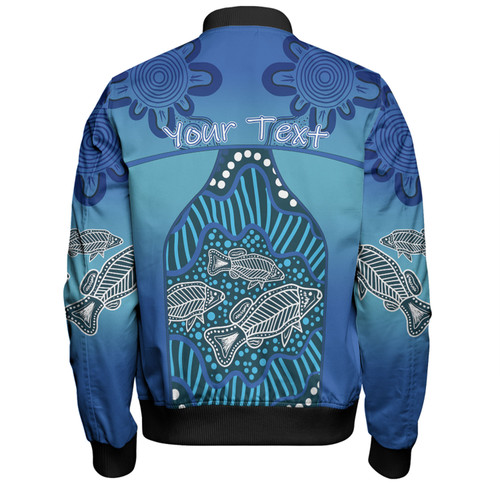Australia Aboriginal Custom Bomber Jacket - Blue Aboriginal Dot With Fish Bomber Jacket Australia Aboriginal Custom Bomber Jacket - Blue Aboriginal Dot With Fish Bomber Jacket