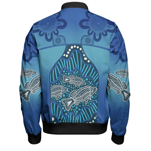 Australia Aboriginal Custom Bomber Jacket - Blue Aboriginal Dot With Fish Bomber Jacket Australia Aboriginal Custom Bomber Jacket - Blue Aboriginal Dot With Fish Bomber Jacket