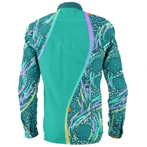 Australia Aboriginal Custom Long Sleeve Shirt - Turquoise Dot Dreamtime Long Sleeve Shirt