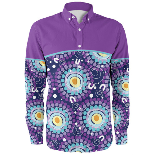 Australia Aboriginal Custom Long Sleeve Shirt - Purple Abstract Seamless Pattern With Aboriginal Inspired Long Sleeve Shirt