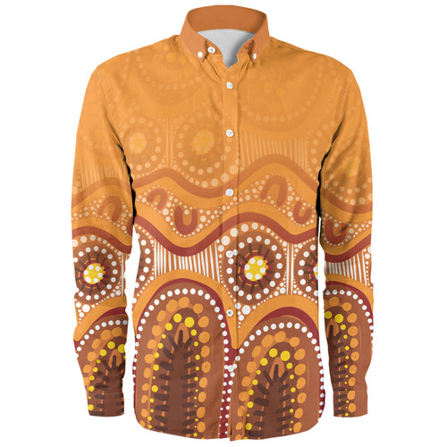 Australia Aboriginal Custom Long Sleeve Shirt - Brown Aboriginal Dot Long Sleeve Shirt