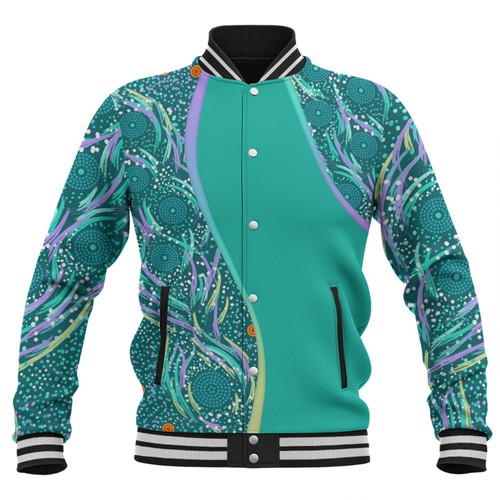 Australia Aboriginal Custom Baseball Jacket - Turquoise Dot Dreamtime Baseball Jacket