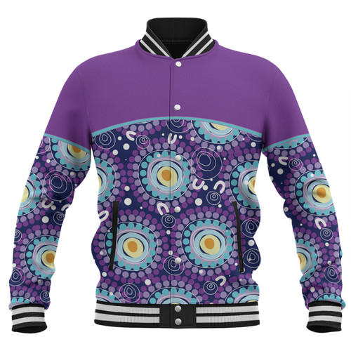 Australia Aboriginal Custom Baseball Jacket - Purple Abstract Seamless Pattern With Aboriginal Inspired Baseball Jacket