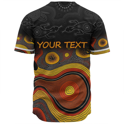 Australia Aboriginal Custom Baseball Shirt - Dreaming Trees And Goanna In Dot Pattern Baseball Shirt