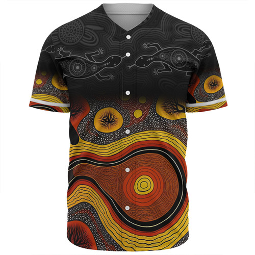 Australia Aboriginal Custom Baseball Shirt - Dreaming Trees And Goanna In Dot Pattern Baseball Shirt