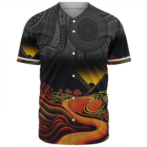 Australia Aboriginal Custom Baseball Shirt - Rainbow Serpent Dreamtime Land Art Inspired Baseball Shirt