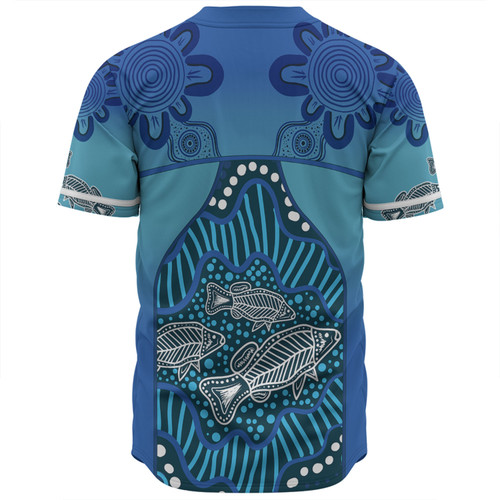 Australia Aboriginal Custom Baseball Shirt - Blue Aboriginal Dot With Fish Baseball Shirt Australia Aboriginal Custom Baseball Shirt - Blue Aboriginal Dot With Fish Baseball Shirt
