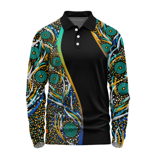 Australia Aboriginal Custom Long Sleeve Polo Shirt - Color Dot Dreamtime Long Sleeve Polo Shirt