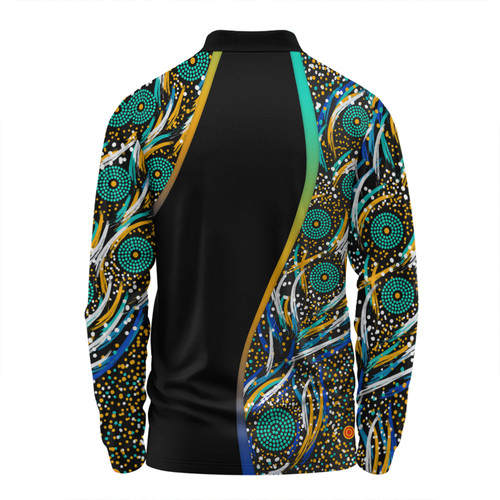 Australia Aboriginal Custom Long Sleeve Polo Shirt - Color Dot Dreamtime Long Sleeve Polo Shirt
