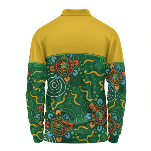 Australia Aboriginal Custom Long Sleeve Polo Shirt - Green Painting With Aboriginal Inspired Dot Long Sleeve Polo Shirt Australia Aboriginal Custom Long Sleeve Polo Shirt - Green Painting With Aboriginal Inspired Dot Long Sleeve Polo Shirt