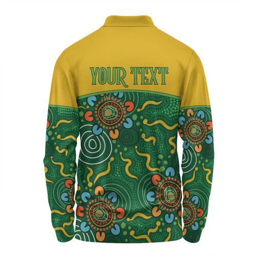 Australia Aboriginal Custom Long Sleeve Polo Shirt - Green Painting With Aboriginal Inspired Dot Long Sleeve Polo Shirt Australia Aboriginal Custom Long Sleeve Polo Shirt - Green Painting With Aboriginal Inspired Dot Long Sleeve Polo Shirt