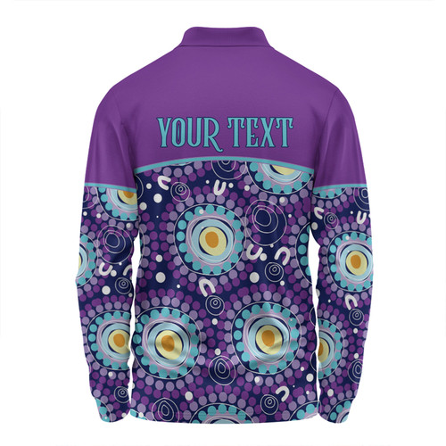 Australia Aboriginal Custom Long Sleeve Polo Shirt - Purple Abstract Seamless Pattern With Aboriginal Inspired Long Sleeve Polo Shirt Australia Aboriginal Custom Long Sleeve Polo Shirt - Purple Abstract Seamless Pattern With Aboriginal Inspired Long Sleeve Polo Shirt