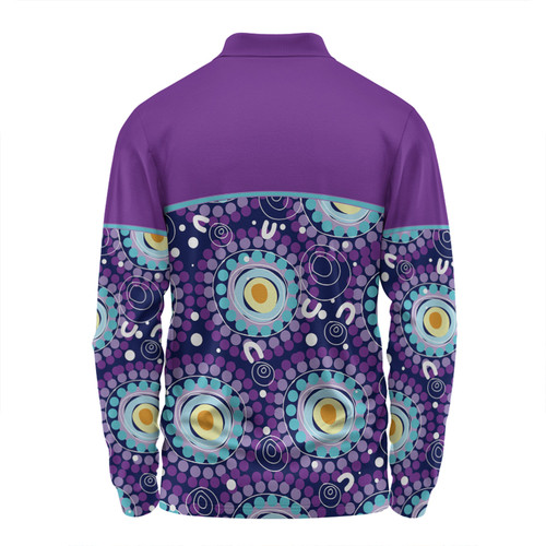 Australia Aboriginal Custom Long Sleeve Polo Shirt - Purple Abstract Seamless Pattern With Aboriginal Inspired Long Sleeve Polo Shirt Australia Aboriginal Custom Long Sleeve Polo Shirt - Purple Abstract Seamless Pattern With Aboriginal Inspired Long Sleeve Polo Shirt